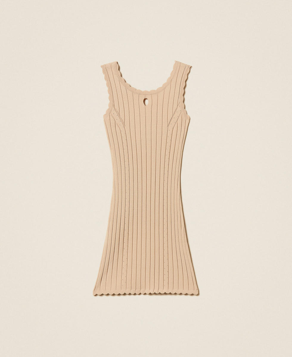 Rib knit short dress Girl, Beige | TWINSET Milano