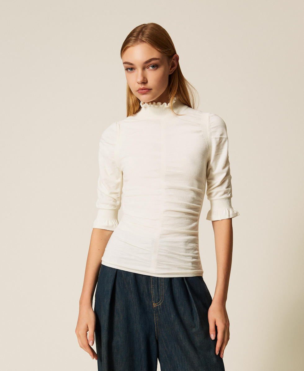 Pull col montant avec fronce Blanc Neige Femme 252TT3151_00282_01