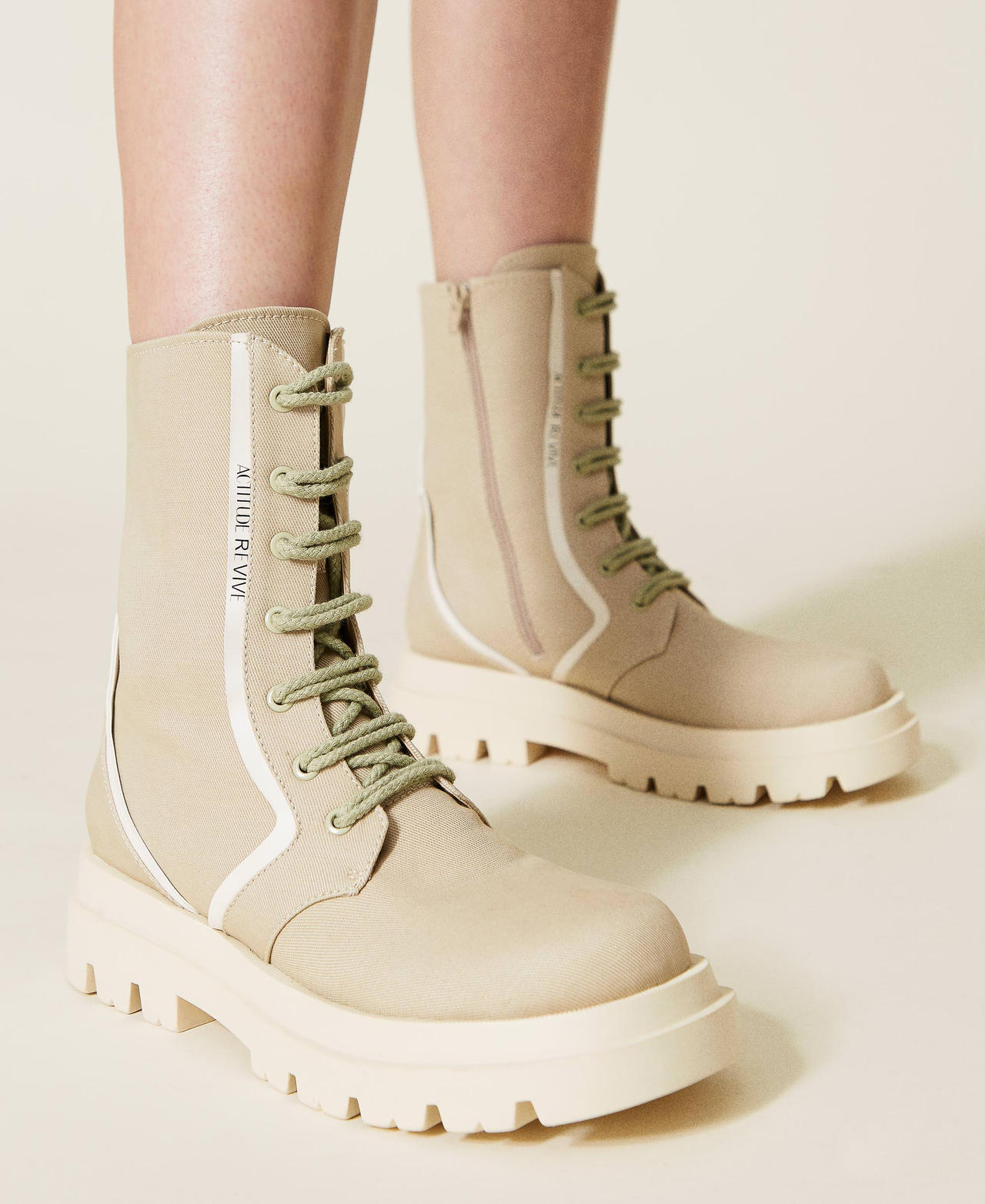 Combat boots with contrasting trim Woman Beige TWINSET Milano