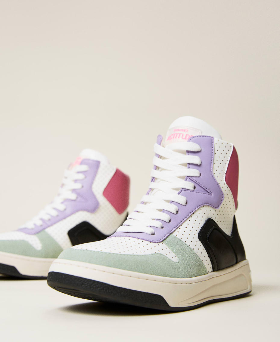 High top colour block trainers Off White / "Misty Jade" Green / "Hot Pink" / Black Multicolour Woman 221ACT074-01