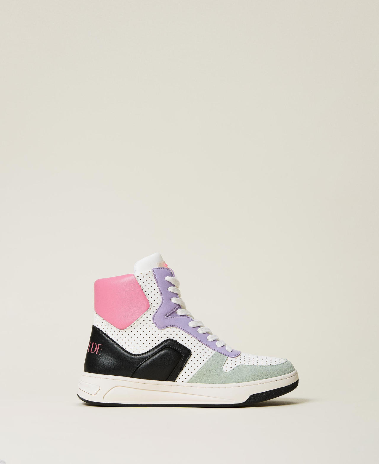 High top colour block trainers Off White / "Misty Jade" Green / "Hot Pink" / Black Multicolour Woman 221ACT074-03