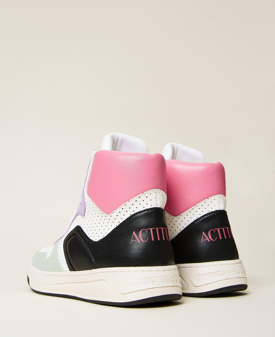 High top colour block trainers Off White / "Misty Jade" Green / "Hot Pink" / Black Multicolour Woman 221ACT074-04