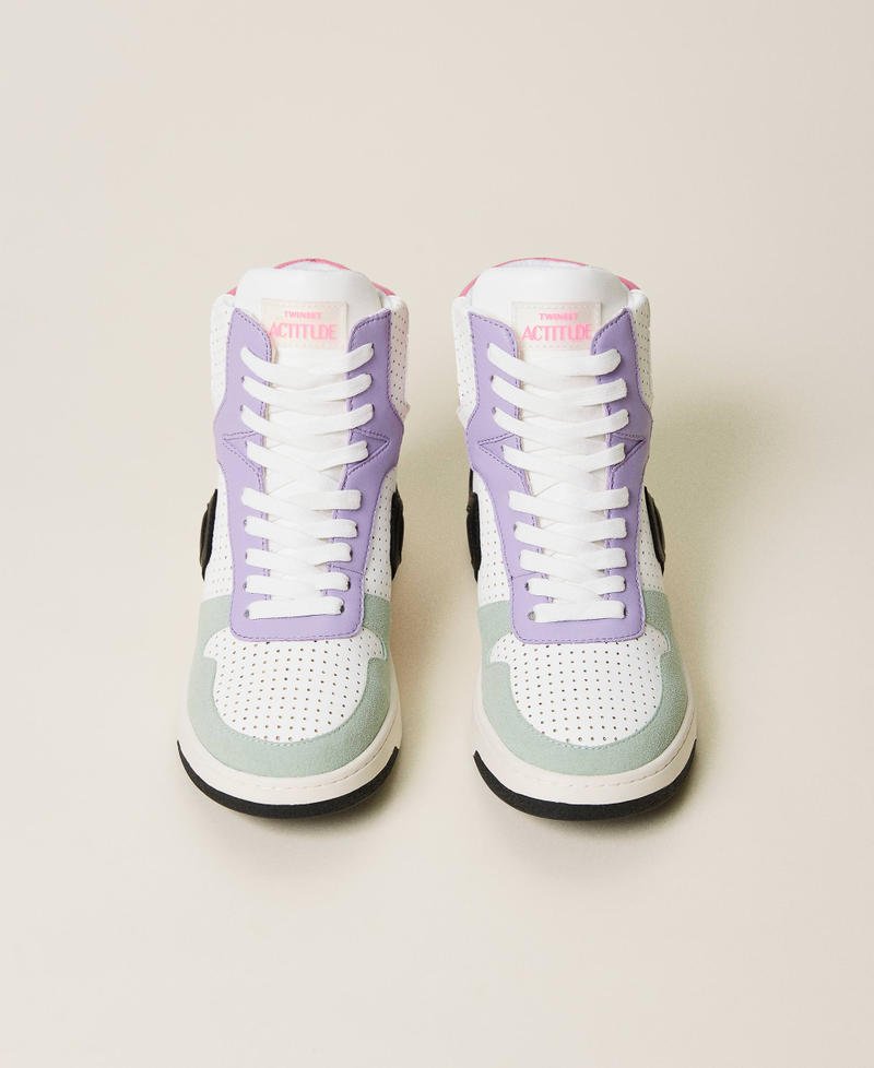 High top colour block trainers Off White / "Misty Jade" Green / "Hot Pink" / Black Multicolour Woman 221ACT074-06