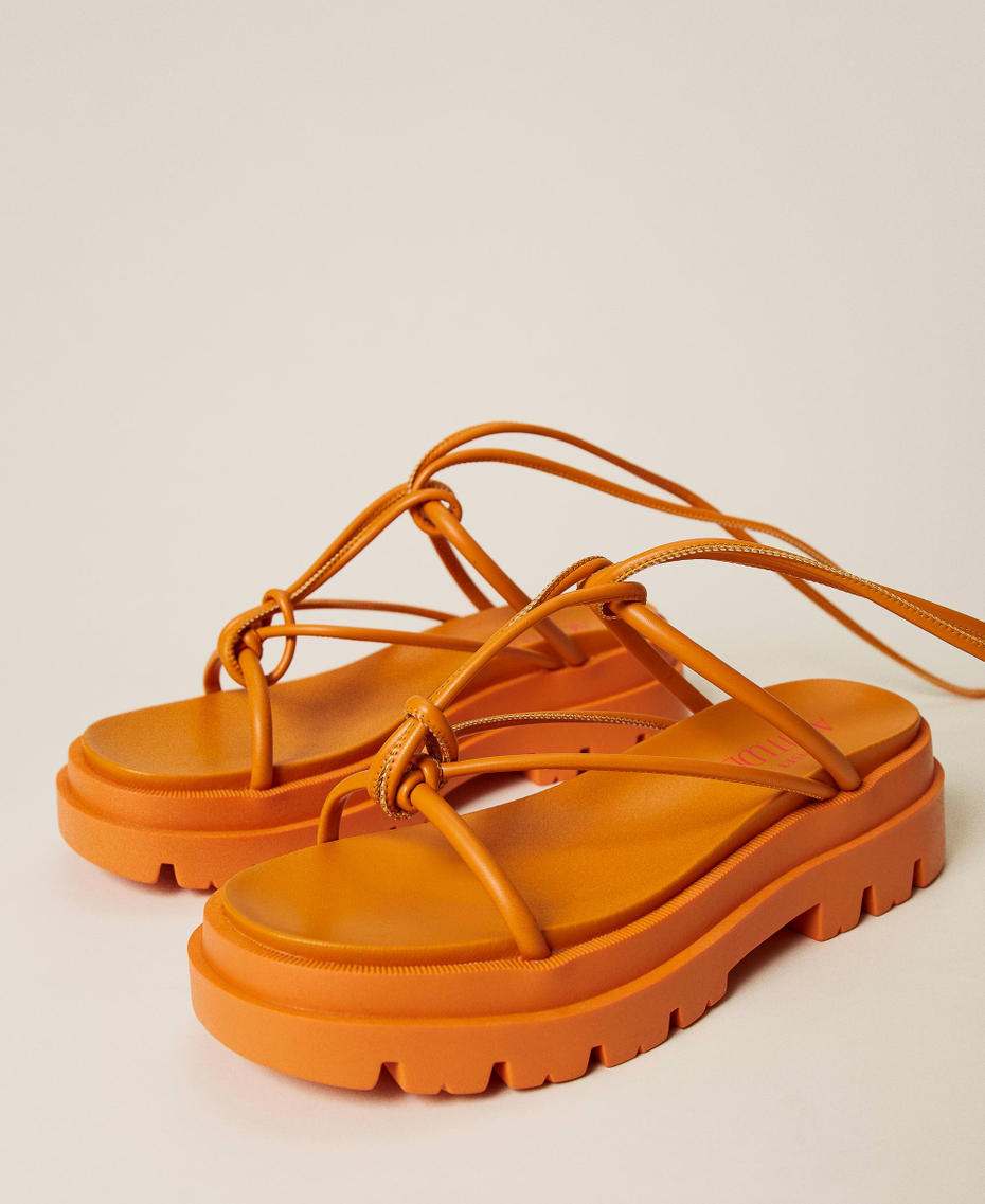Thong sandals with laces “Spicy Curry” Orange Woman 221ACT084-01