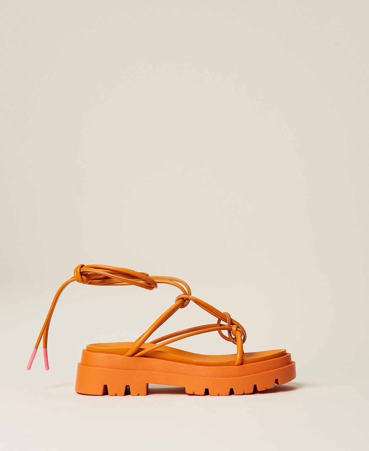 Thong sandals with laces “Spicy Curry” Orange Woman 221ACT084-02