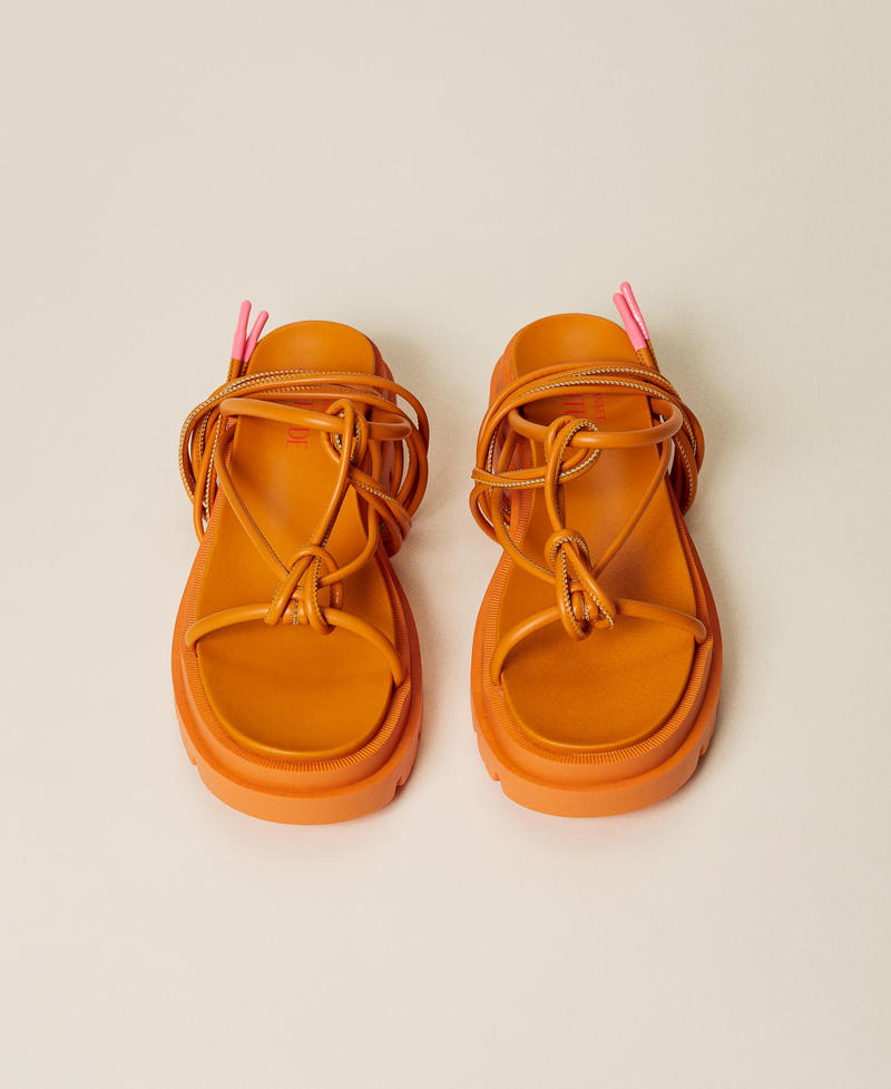 Thong sandals with laces “Spicy Curry” Orange Woman 221ACT084-05