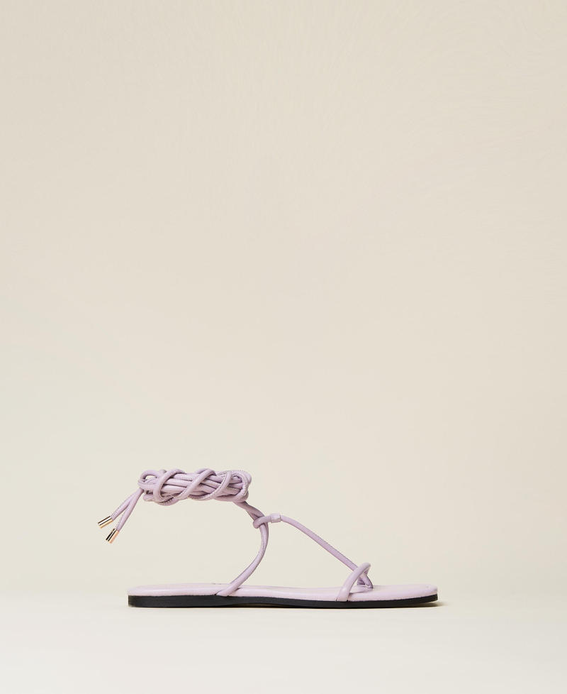 Flat thong sandals with laces "Pastel Lilac" / Vivid Yellow / Neon Pink Multicolour Woman 221ACT122-01