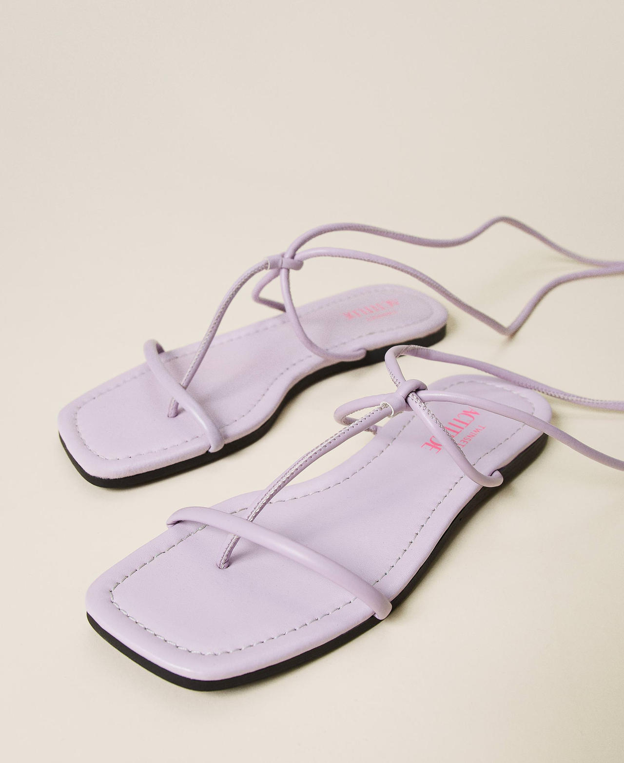 Flat thong sandals with laces "Pastel Lilac" / Vivid Yellow / Neon Pink Multicolour Woman 221ACT122-03