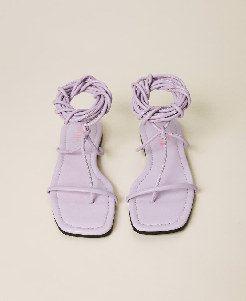 Flat thong sandals with laces "Pastel Lilac" / Vivid Yellow / Neon Pink Multicolour Woman 221ACT122-05