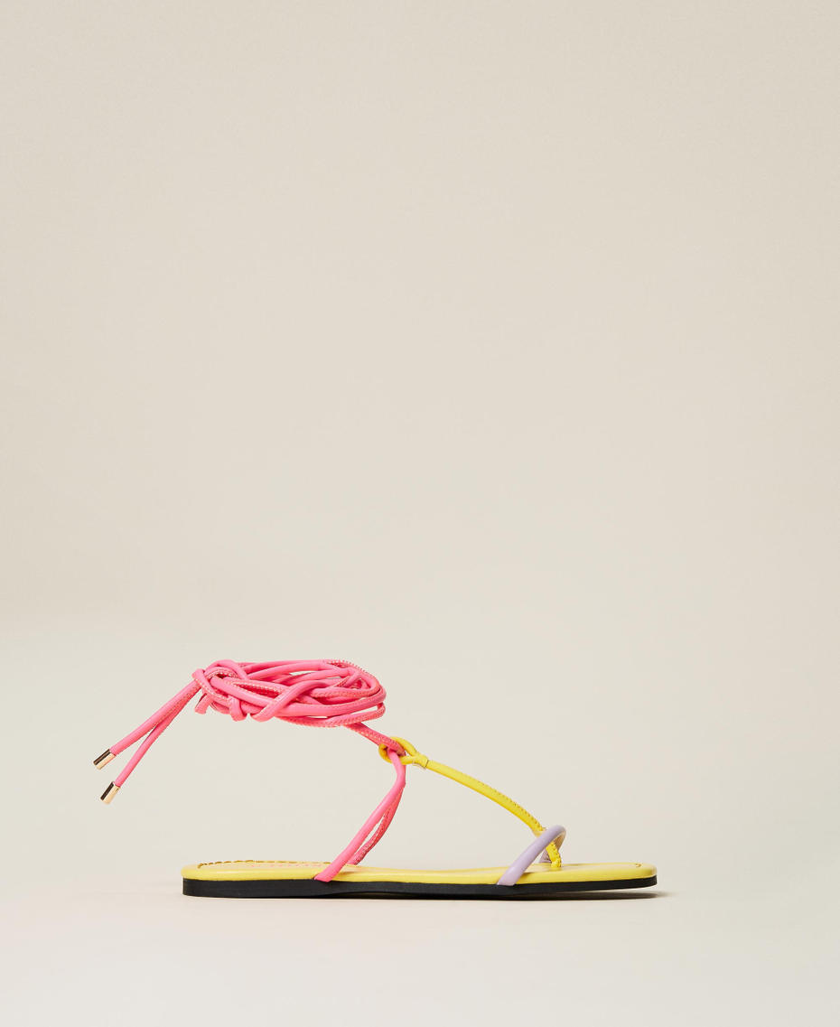 Римские сандалии на плоской подошве с перемычкой между пальцами Разноцветный Фиолетовый "Пастельная сирень" / Ярко-желтый / Розовый Флуоресцентный женщина 221ACT122-01