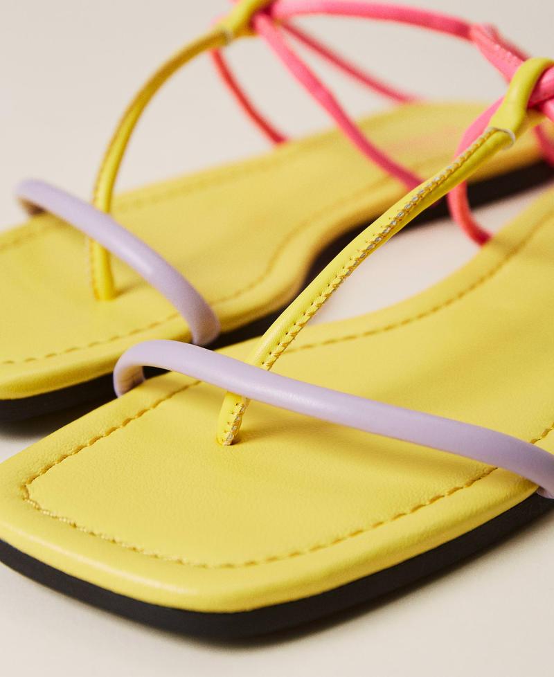 Flat thong sandals with laces "Pastel Lilac" / Vivid Yellow / Neon Pink Multicolour Woman 221ACT122-04
