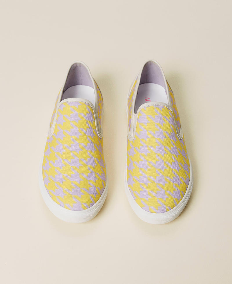 Slip-on-Sneaker mit Dessin Hahnentrittmuster „Pastel Lilac“-Violett / Leuchtendes Gelb Frau 221ACT152-05