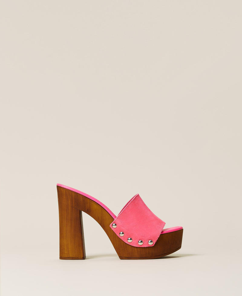 Sandalette aus neonfarbigem Leder Fluoreszierendes Rosa Frau 221ACT164-01