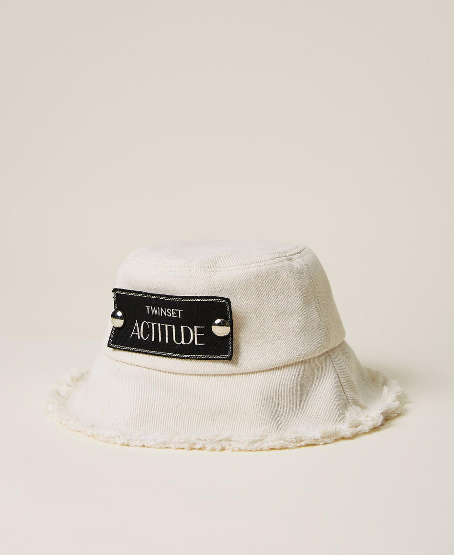 Frayed fisherman's hat with logo Pale Cream Woman 221AO5303-01