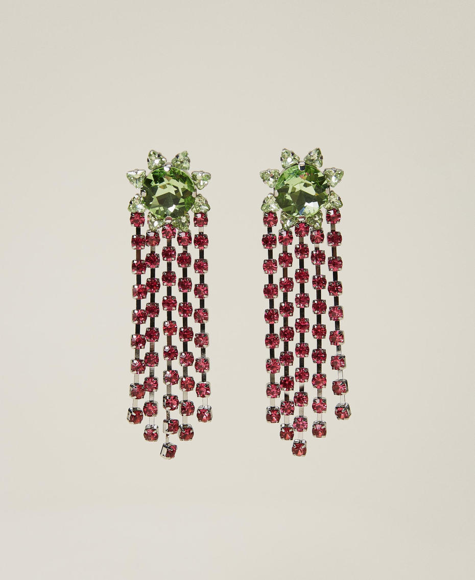 Earrings with rhinestone fringes Two-tone "Misty Jade" Green / "Hot Pink" Woman 221AO5314-01