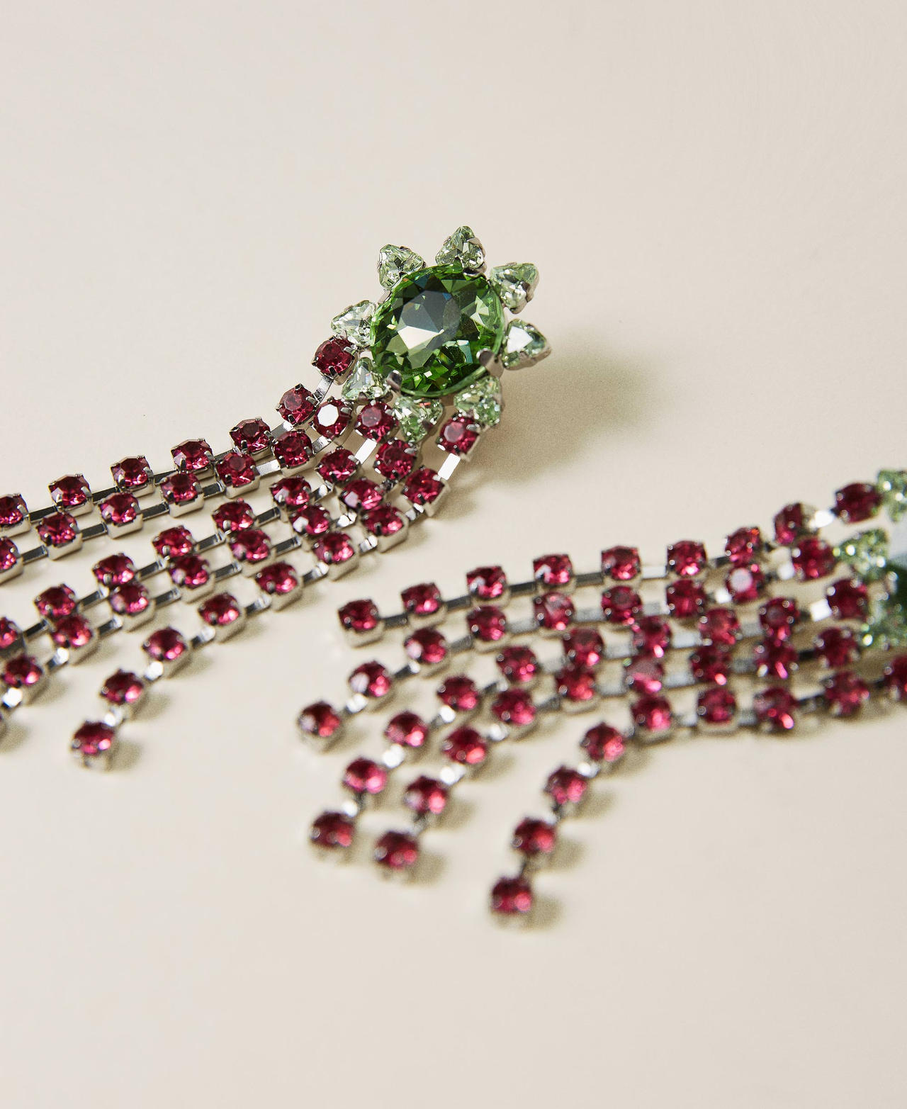 Earrings with rhinestone fringes Two-tone "Misty Jade" Green / "Hot Pink" Woman 221AO5314-02