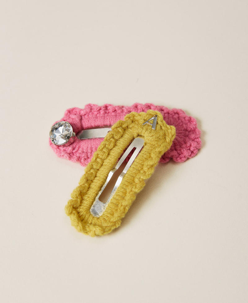 Crochet hair clip with rhinestone Two-tone "Hot Pink" / Vivid Yellow Woman 221AO5319-01