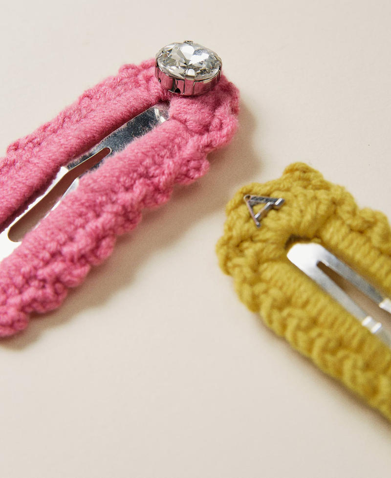 Crochet hair clip with rhinestone Two-tone "Hot Pink" / Vivid Yellow Woman 221AO5319-02