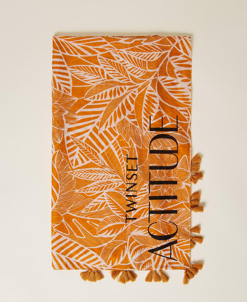 Pañuelo estampado con borlas Estampado «Summer» / Naranja «Spicy Curry» Mujer 221AO5368-01