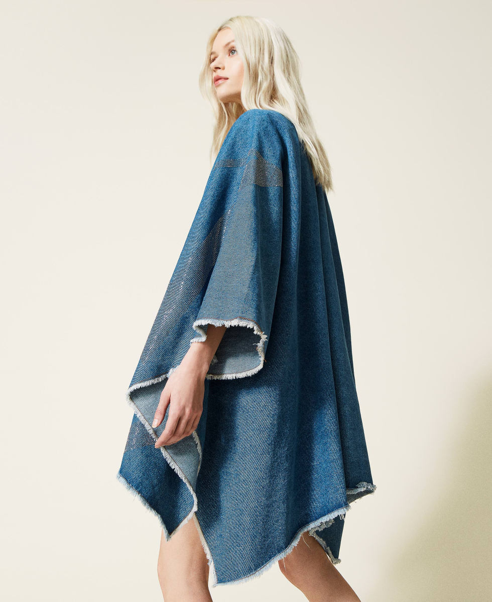 Denim poncho with rhinestones