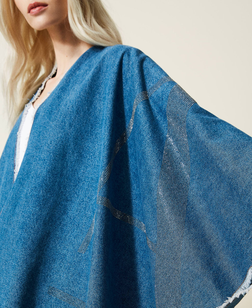 Denim poncho with rhinestones