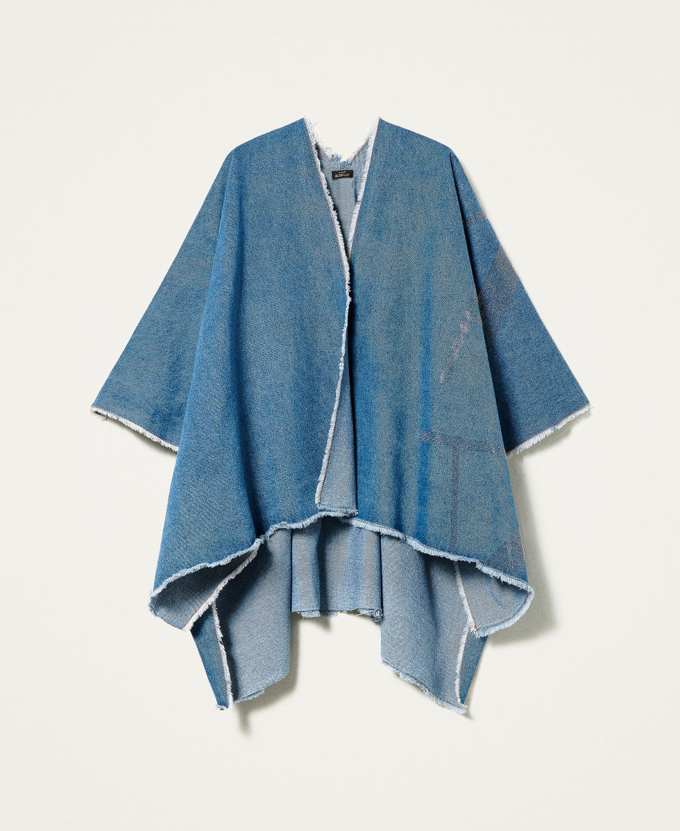 Denim poncho with rhinestones