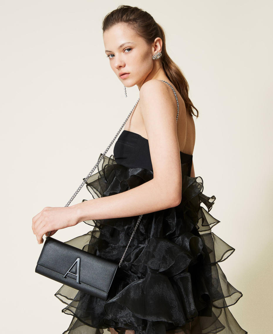 Pochette with logo and shoulder strap