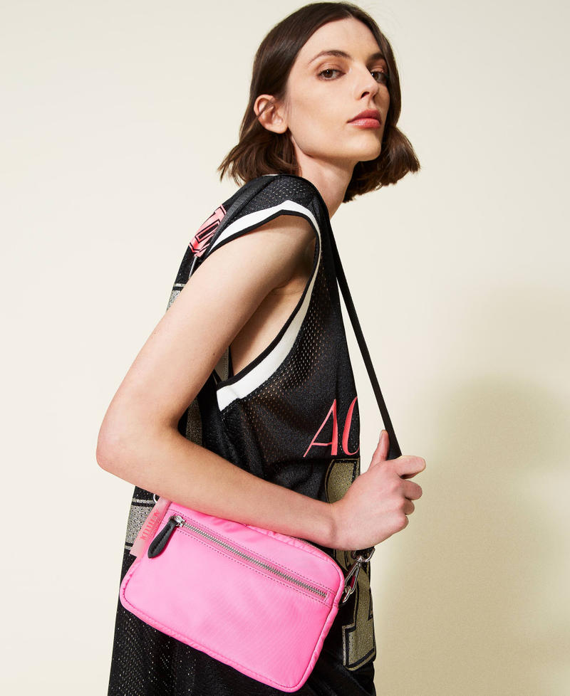 Shoulder bag with pocket and logo Fluorescent Pink Woman 221AO8102-0S