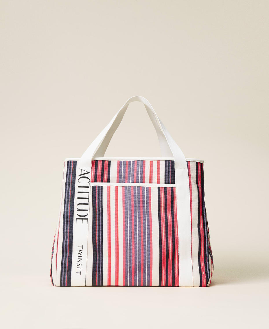 Striped canvas shopper Grey / "Hot Pink” Stripe Print Woman 221AO8110-01