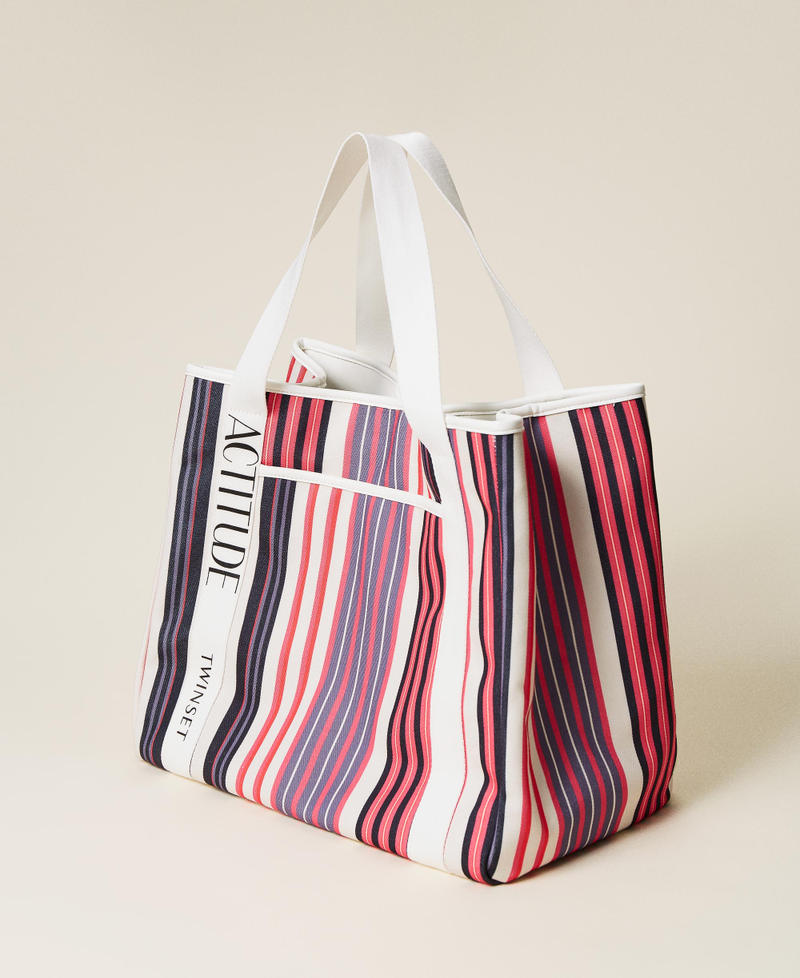 Striped canvas shopper Grey / "Hot Pink” Stripe Print Woman 221AO8110-02