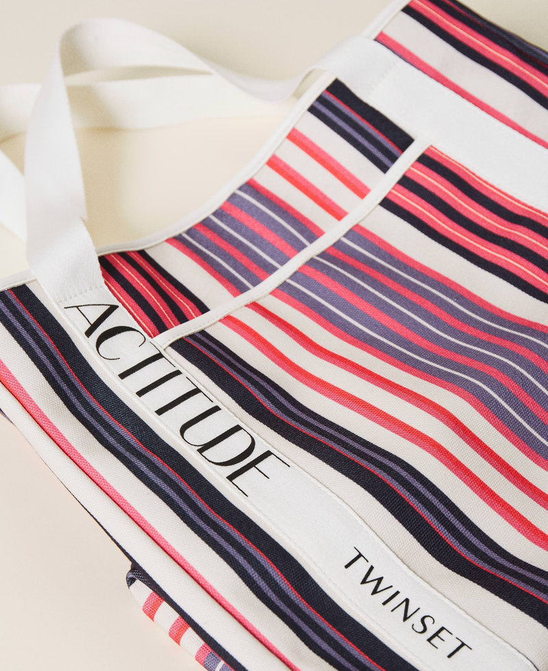 Striped canvas shopper Grey / "Hot Pink” Stripe Print Woman 221AO8110-03