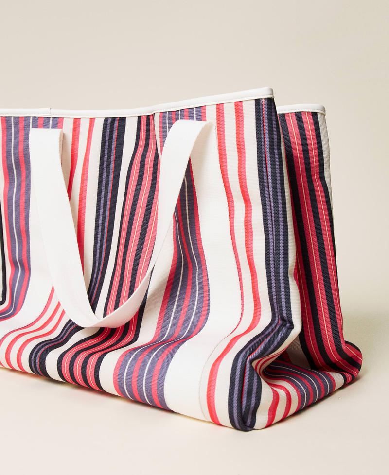 Striped canvas shopper Grey / "Hot Pink” Stripe Print Woman 221AO8110-04