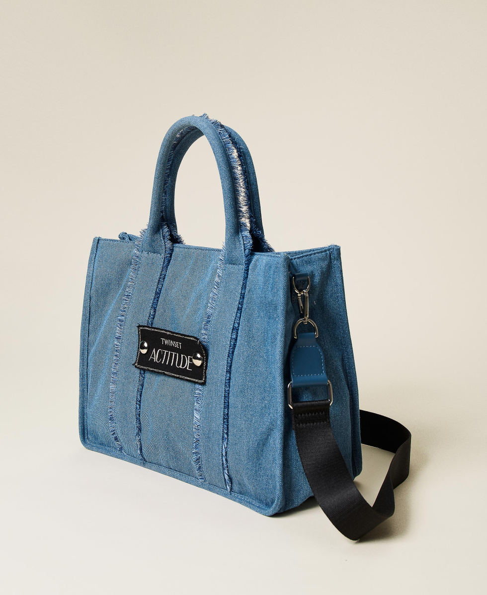 Recycled denim shopper bag Woman Light blue TWINSET Milano