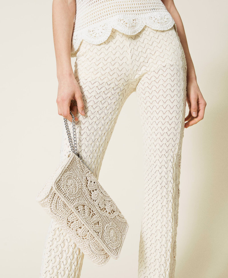 Crochet clutch with charms Pale Cream Woman 221AO8222-0S