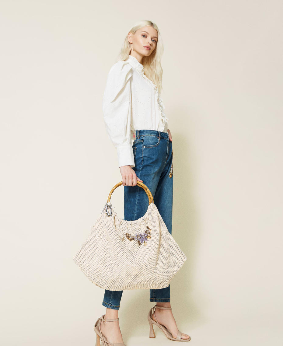 Shopper with embroidery and charms
