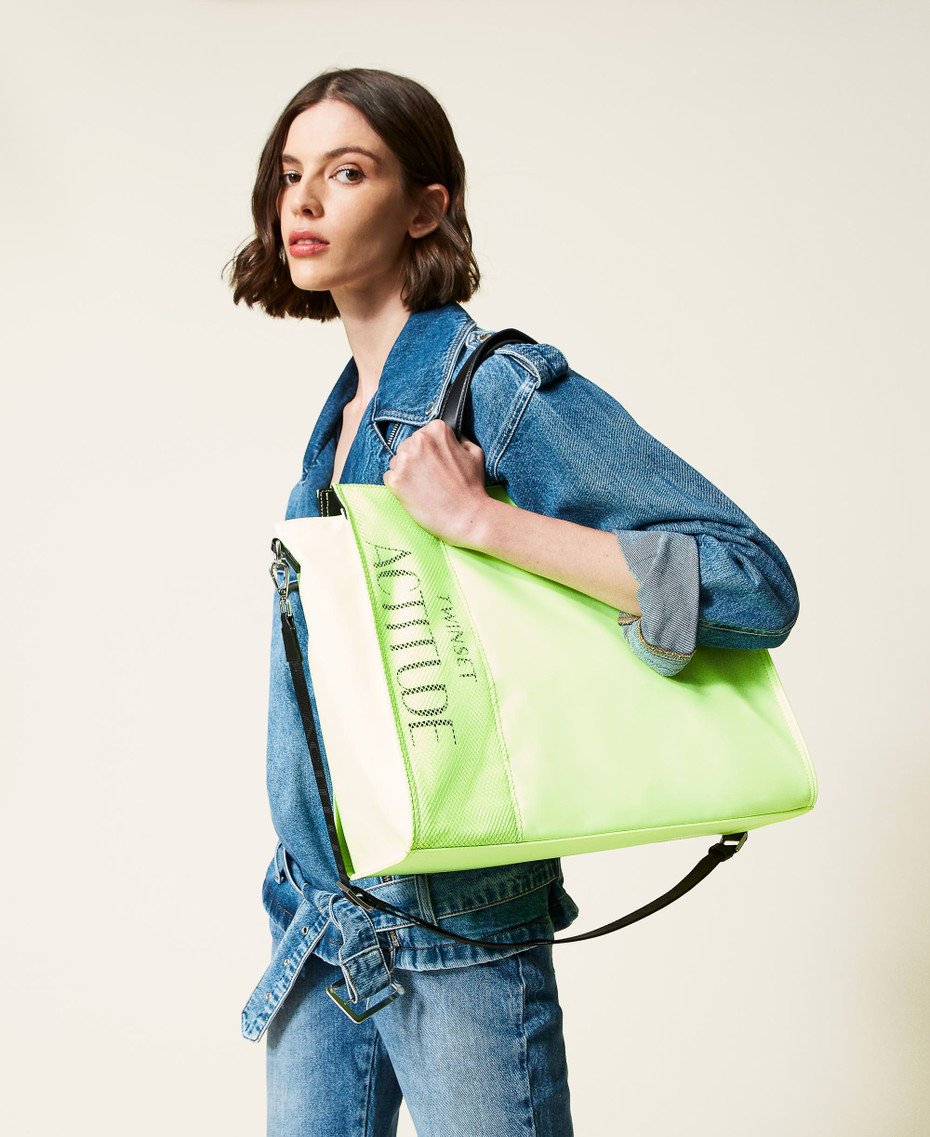 Borsa shopper piccola in nylon riciclato e pelle granata ASV | Giorgio