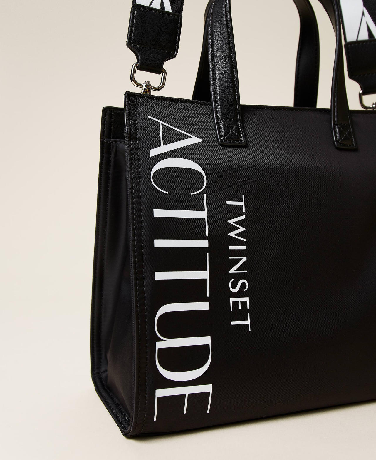 Cabas moyen avec logo Femme, Noir | TWINSET Milano