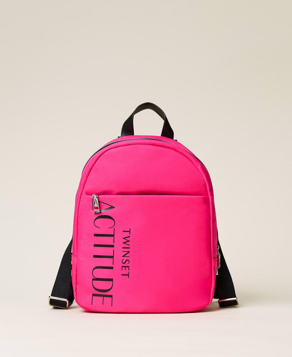 Backpack with contrasting logo Fluorescent Pink Woman 221AO828C-01