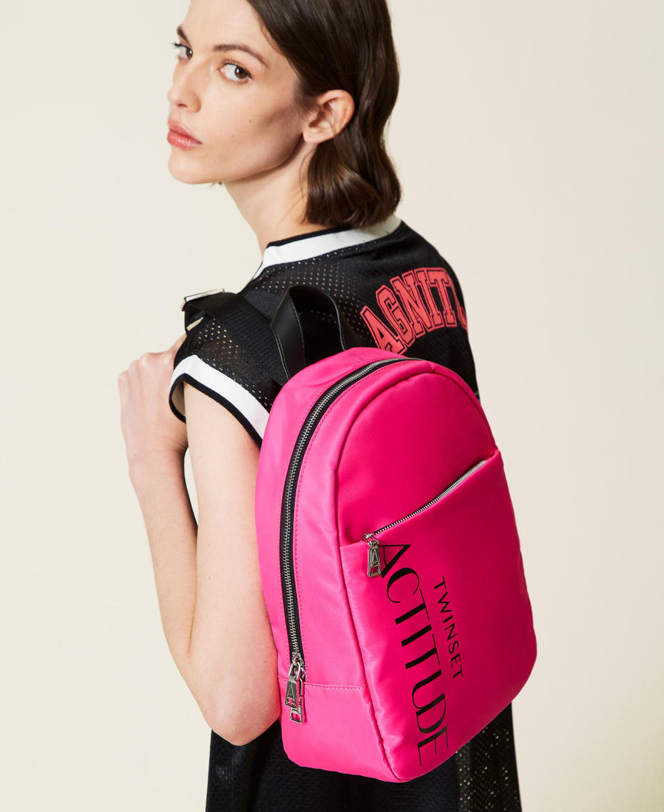 Backpack with contrasting logo Fluorescent Pink Woman 221AO828C-0S