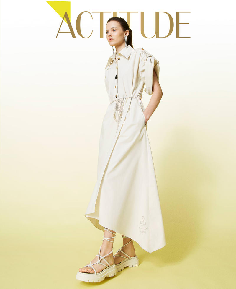 Organic cotton midi dress Pale Cream Woman 221AT2031-01