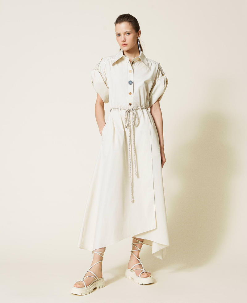 Organic cotton midi dress Pale Cream Woman 221AT2031-03
