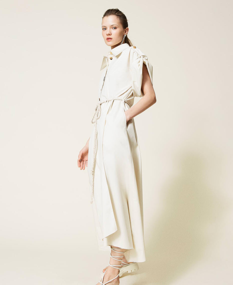 Vestido midi de algodón orgánico Blanco crema Mujer 221AT2031-04