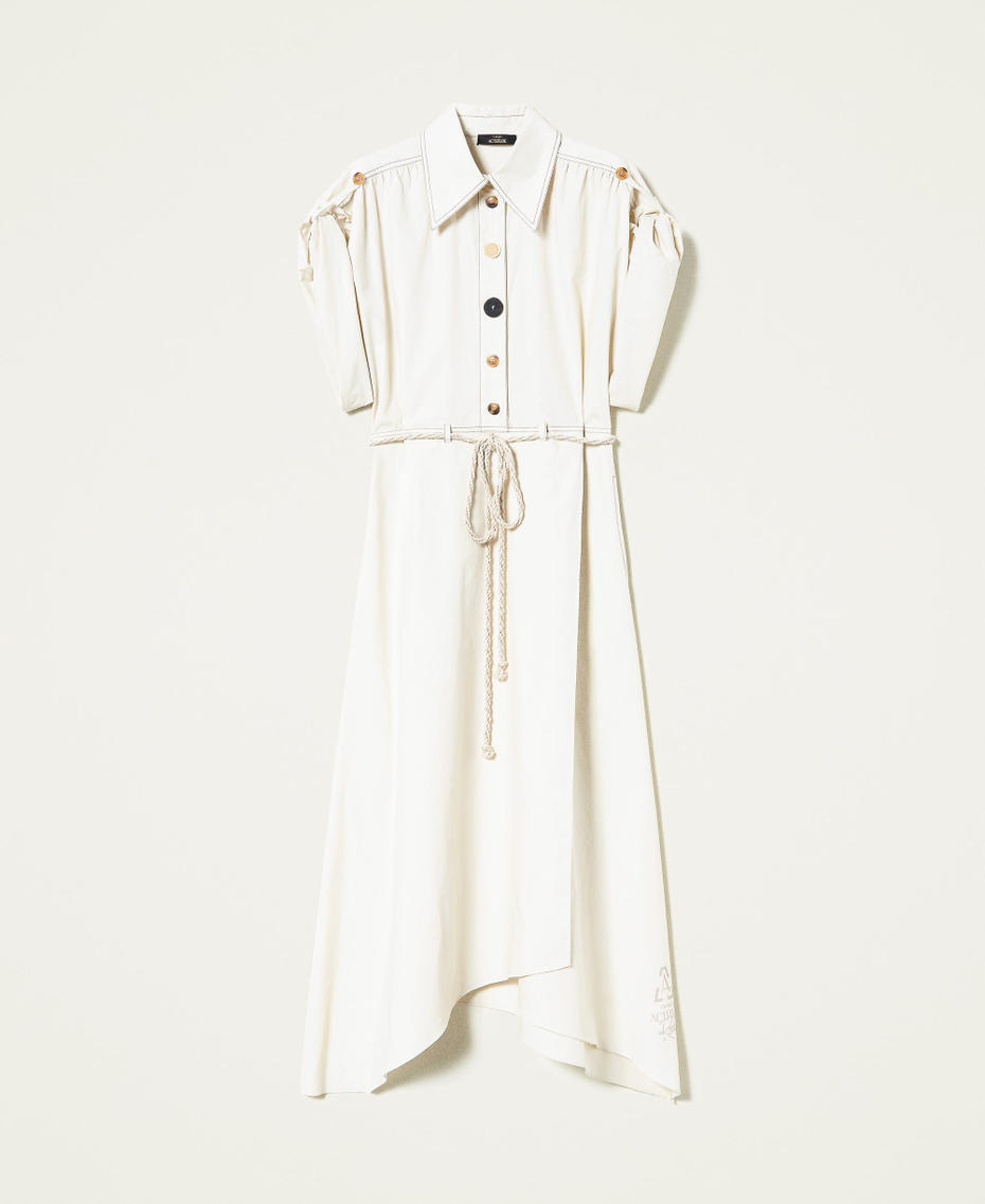 Vestido midi de algodón orgánico Blanco crema Mujer 221AT2031-0S
