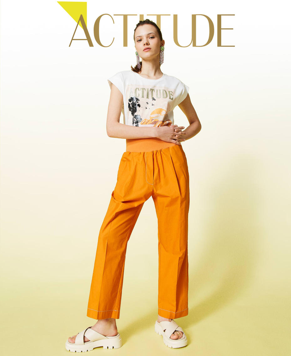 Organic cotton trousers “Spicy Curry” Orange Woman 221AT2034-01