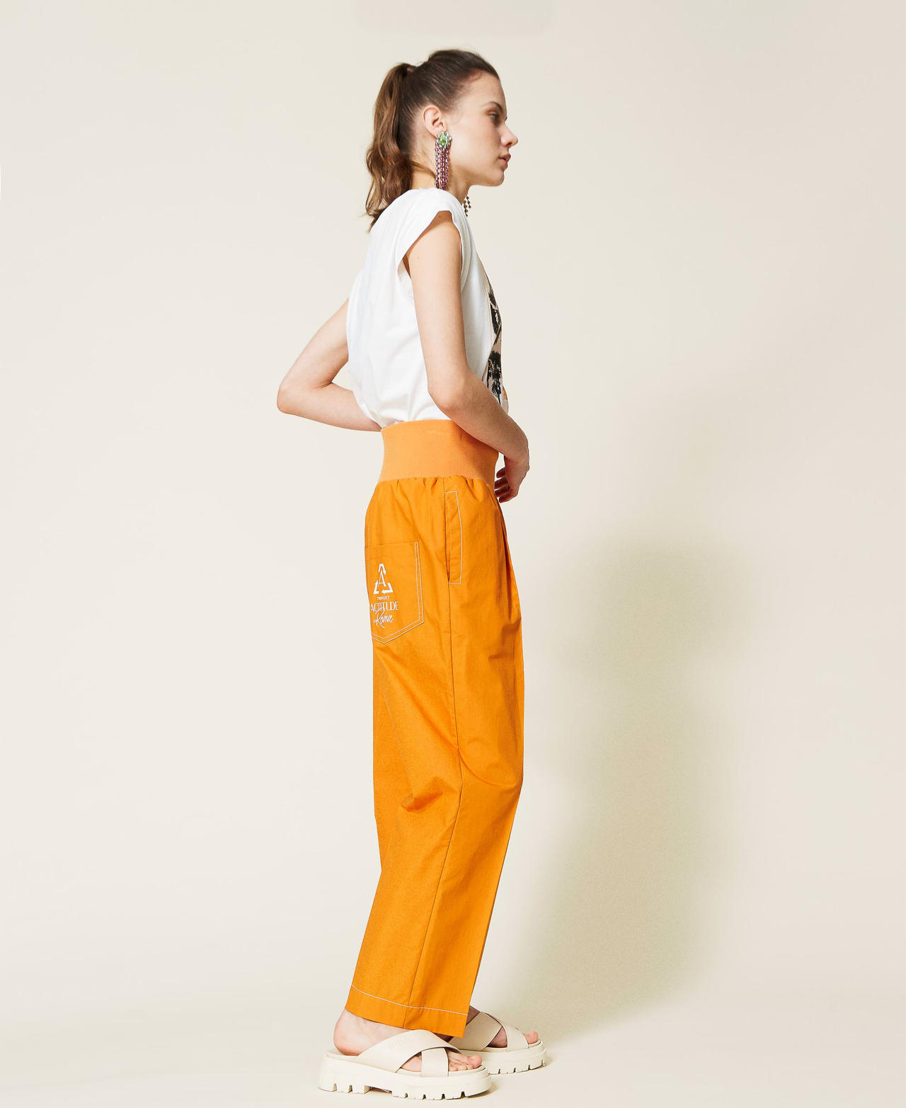 Pantalón de algodón orgánico Naranja «Spicy Curry» Mujer 221AT2034-03