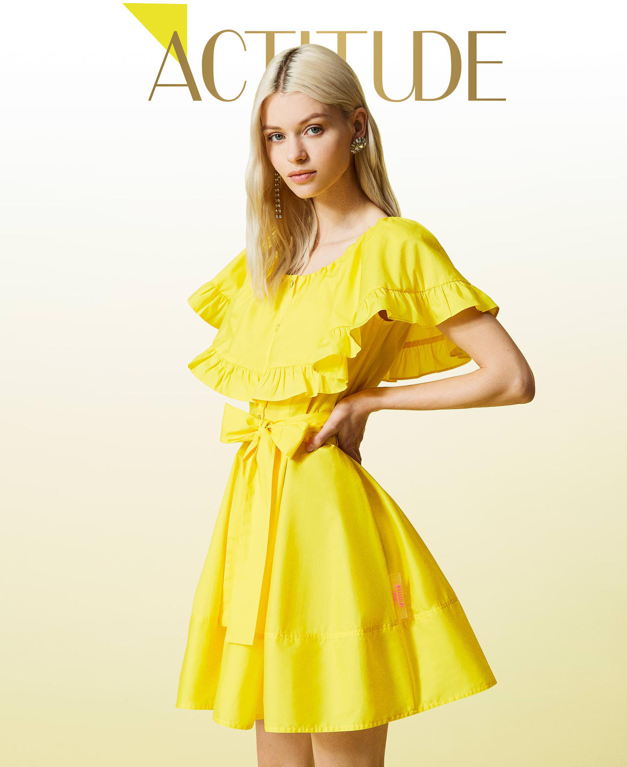 Bcbg yellow ruffle dress discount