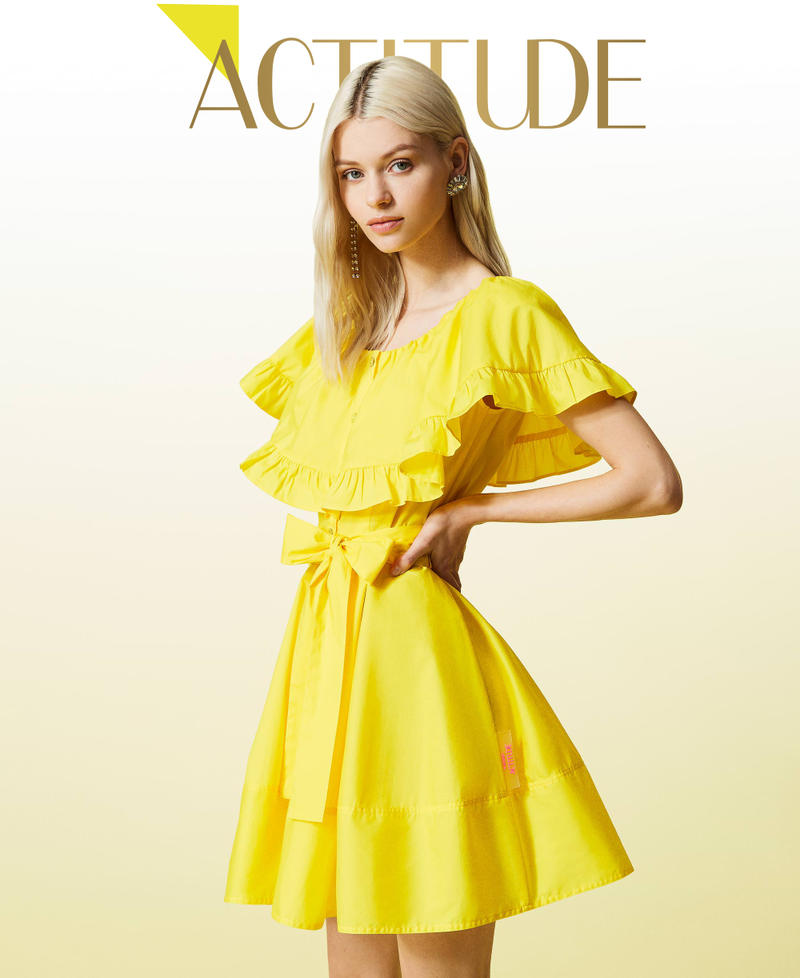 Платье-рубашка из поплина с оборками Желтый Яркий женщина 221AT2039-01