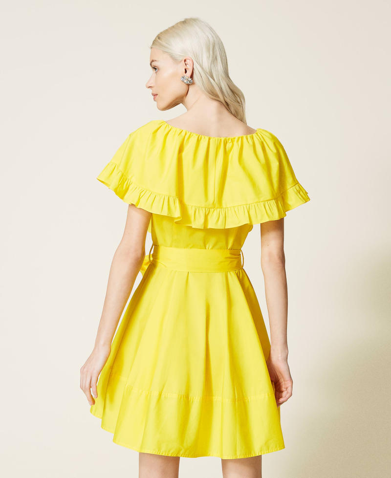 Hemdblusenkleid aus Popeline mit Volants Leuchtendes Gelb Frau 221AT2039-04
