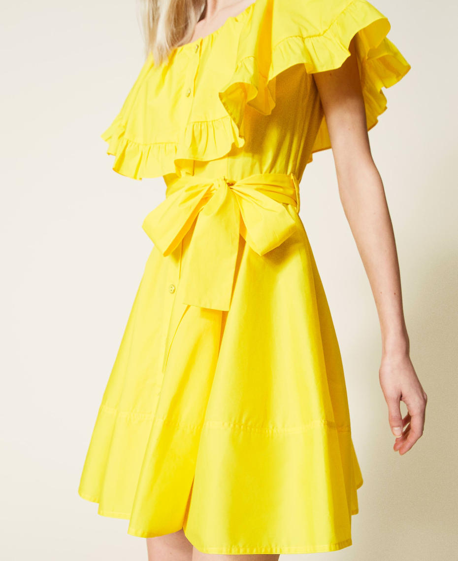 Hemdblusenkleid aus Popeline mit Volants Leuchtendes Gelb Frau 221AT2039-05