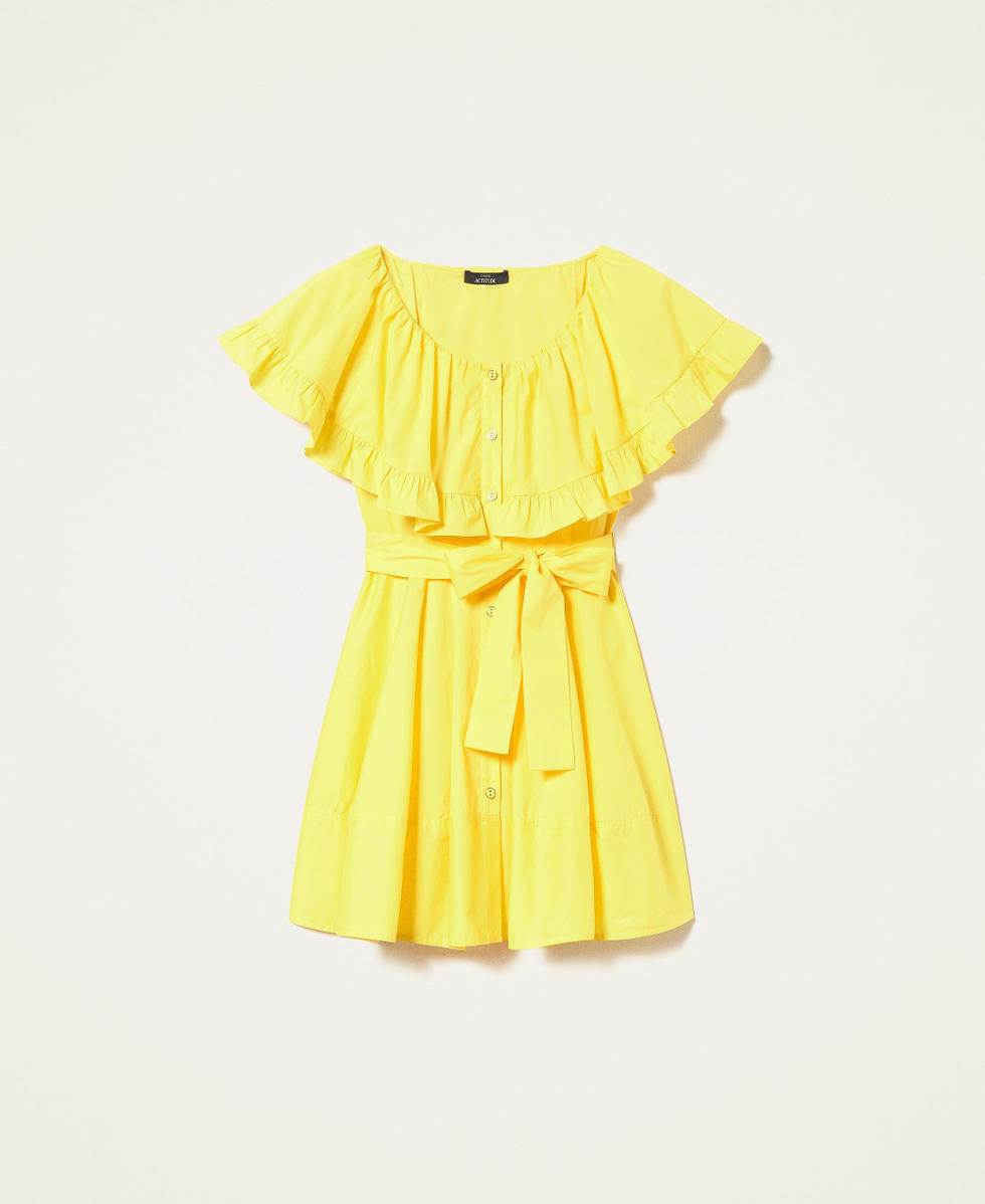 Poplin shirt dress with ruffle